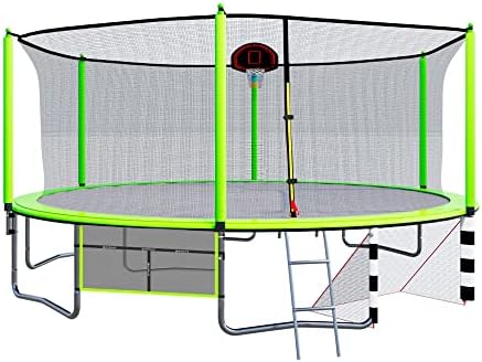 Skybound 10ft 12ft 14ft 15ft 16ft брануваа со мрежа за куќиште, надворешно брануваво за деца и возрасни - одобрено ASTM - рекреативни брануваа со кошарка, скала и обвивка од брануваа