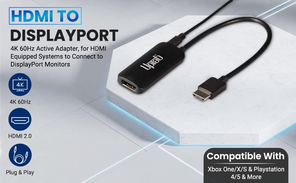 Uptab hdmi да се прикаже активен адаптер за 4K 60Hz, за HDMI опремени системи да се поврзат со мониторите на DisplayPort - компатибилен со Xbox