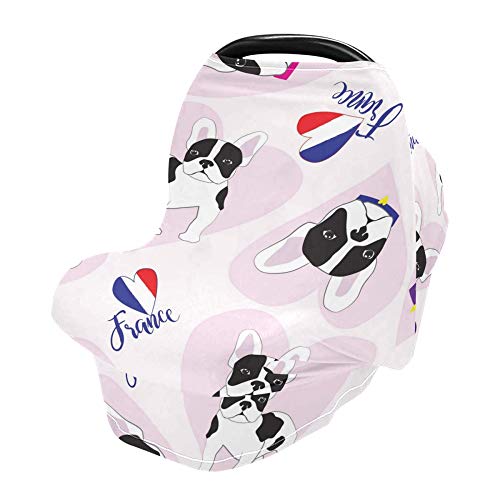 Yyzzh француски булдог со француско знаме срце моден дизајн, истегнат бебешко автомобилско седиште за новороденче, ноен крошна, медицинска