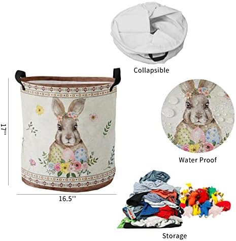 Канти за складирање на алишта за чување со рачки, среќен Велигден симпатичен зајаче ливчиња од јајца ретро американски пастирски стил
