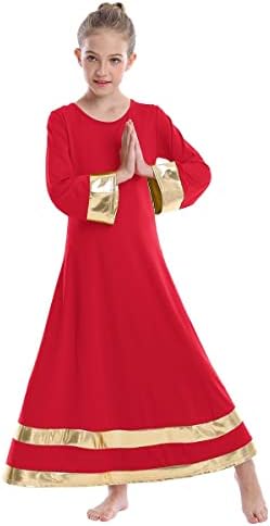 Афавом пофалби танцувачки фустани за девојки метални со долг ракав обожавање литургиски лирски фустан за танцување со половината