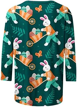Women'sенски симпатична зајаче печати 3/4 ракави Велигденски кошули Смешни велигденски јајца екипаж екипаж маичка летна обична блуза маица маица