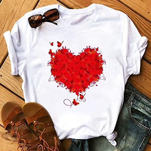 Летна есенска екипаж маица женски краток ракав 2023 облека срцева loveубов графичка гроздобер кошула за блуза за дами CB CB