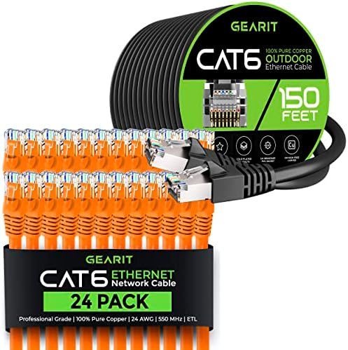 GearIT 24Pack 2ft Cat6 Етернет Кабел &засилувач; 150ft Cat6 Кабел
