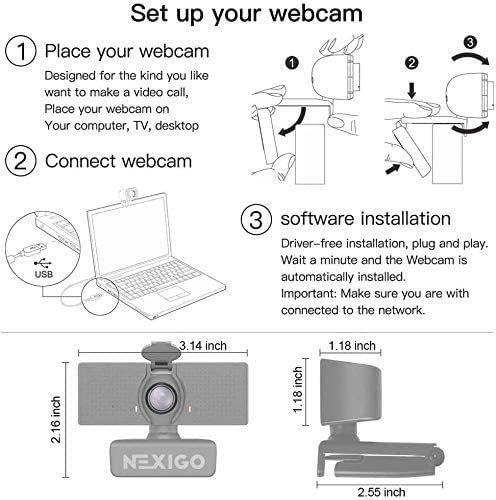 NexiGo N60 1080p Веб Камера, HD Веб Камера Со Микрофон &засилувач; Приватност Капак, USB Компјутер Камера, 110-степен Широк Агол, Приклучок И Игра, За Зум/Skype/Тимови/OBS, Конференци