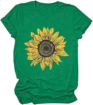 Сончогледна маица за жени со кратки ракави екипаж Симпатична смешна графичка маичка за тинејџери за секојдневни врвови на кошула