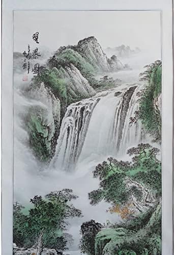 Кинески рачно насликани предели на планина и водопади што висат свиток / декор AF372