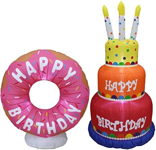 Пакет за украси на две роденденски забави, вклучува високи 4 нозе среќни роденденски роденденски торта крофна со виножито, и 6 нозе високи среќен роденден торта над?