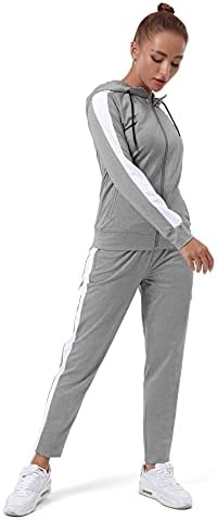 Tezo Womens Full Zip-up-up Hoodie Tracksuit постави долг ракав обичен џогирање костуми за вежбање салата 2 парчиња облека со џебови