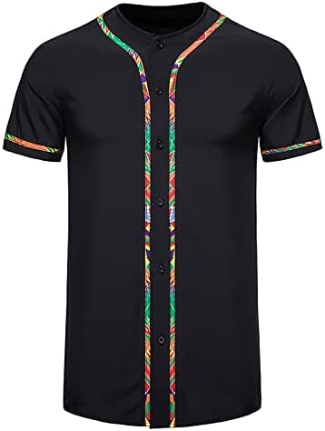 Венкомг1 Менс лабави кошули со краток ракав, африкански кошули за печатење, пролетни летни маички со екипаж на екипаж на врвови за
