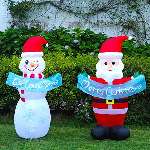 Juegoal сет од 2 Божиќни надувувања осветлени Дедо Мраз и Снежен човек, 4 -ти се креваат со вградени во LED светла, затворен отворен