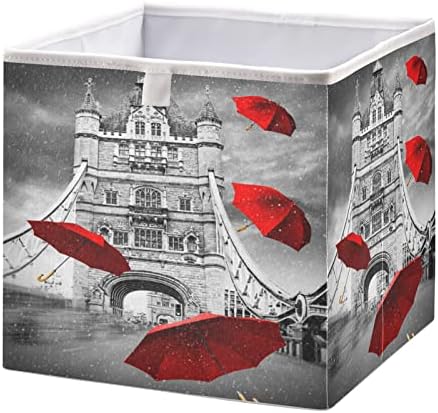 Килми Црвен Чадор Париз Мост Преклопливи Канти За Складирање, Корпи За Складирање Плакари За Полици Кутија За Складирање Отворени