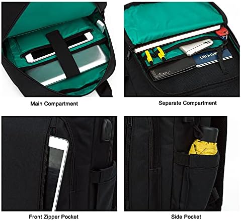 Windtook 15.6 лаптоп ранец со USB пристаниште за полнење за мажи за патувања на училиште за работа, работа, црно, црно
