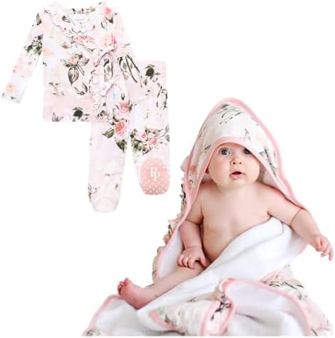 Под -кикирики со кикирики со качулка и 2 -ПЦ Бебе девојче пижама сет - долги ракави кимоно кароно каросерија од мека вискоза од бамбус 0-3 месеци - гроздобер розова роз?