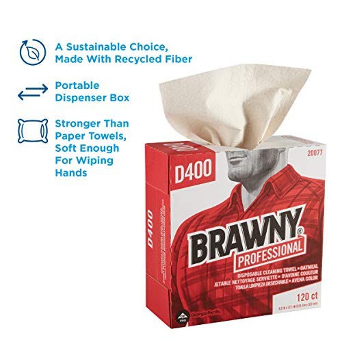Brawny Professional D400 за чистење за еднократна употреба од GP Pro, 20077, висока кутија, овесна каша, 120 крпи по кутија, 10 кутии