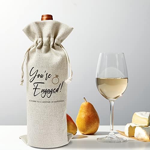 Торби за подароци за вино за ангажман - за подарок за свадба, подарок за двојки - повторно употребливо лапава со торба за подароци за влечење