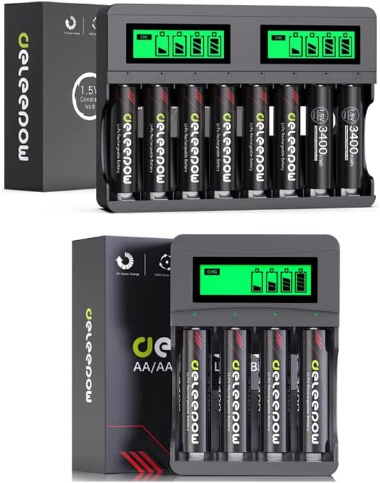 Делепоу Батерии за Полнење Lit Литиумски Батерии На Полнење 12 Пакети 1,5 V 3400mWh Литиумски Батерии На ПОЛНЕЊЕ Size Големина