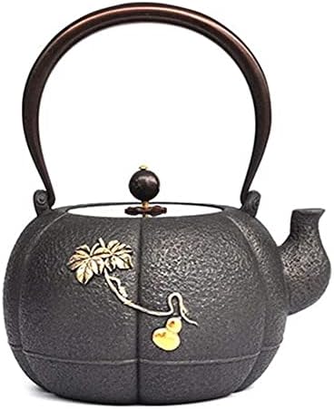 чајник 1,4L Голем котел од леано железо чајник со целосно емајлиран ентериер за лабав чај од лисја и чајни, чај котел за шпорет безбеден