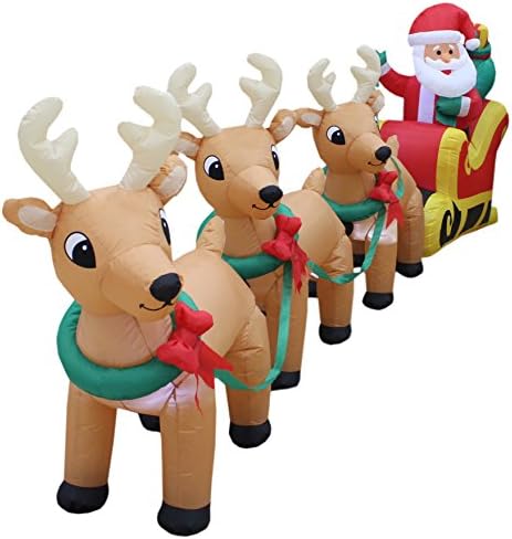 BZB стока 12 стапала Долга осветлена Божиќна надувување Дедо Мраз на санки со 3 светла на ирваси декор на отворено затворен затворен