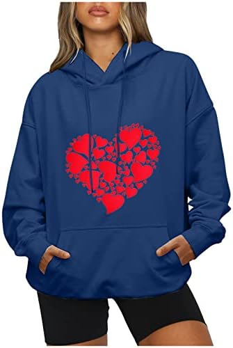 Oplxuo Мода Денот На Вљубените Дуксери Жени Преголеми Лабава Дуксер Симпатична Љубов Срцето Печатени Пуловер Блузи Подарок За Вљубените