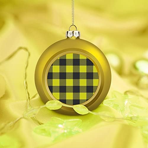 Yellowолта и црна проверена Божиќна топка што виси украси Xams Декорација на дрво за забава