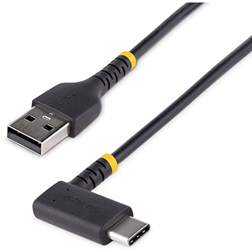Startech.com 3FT USB A до C Кабел за полнење Правен агол - Тешка табела за брзо полнење USB -C кабел - USB 2.0 A до Type -C - солиден арамид