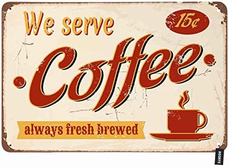 Hosnye Fresh Brewed Cafe Cafe Tlig Sign Vintage Style со букви, служиме кафе гроздобер метални лимени знаци за мажи жени wallидни уметности