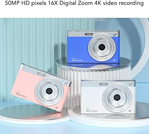 Деца дигитална камера, 2,88in IPS HD видео камера Почетници 4K Vlogging Camera Autofocus со 50MP 16X зум, вграден во LED светло за пополнување,