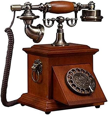 Firdline Телефонски гроздобер телефон/ретро телефон со дрво и метално тело, античко цврсто дрво Телефон, жичен ротирачки телефонски телефон