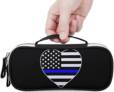 Полициска сина линија во САД знаме ПУ кожен молив Пен за молив Организатор Патување за шминка за чанти за торби за канцелариски производи за канцелариски