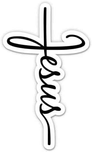 Исус Едноставна налепница со црно -бело крст - налепница за лаптоп 3 - водоотпорен винил за автомобил, телефон, шише со вода - вера