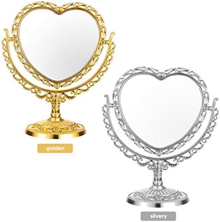 Uonlytech убавица огледало на срцето форма на шминка огледало сребро срце огледало со двојно еднострано срце огледало за бања во спална