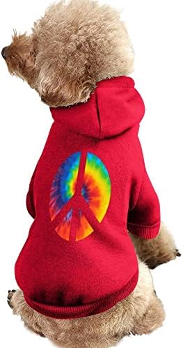 Врзајте боја мир знак за миленичиња дуксери топла облека за џемпери со капа за мачки куче