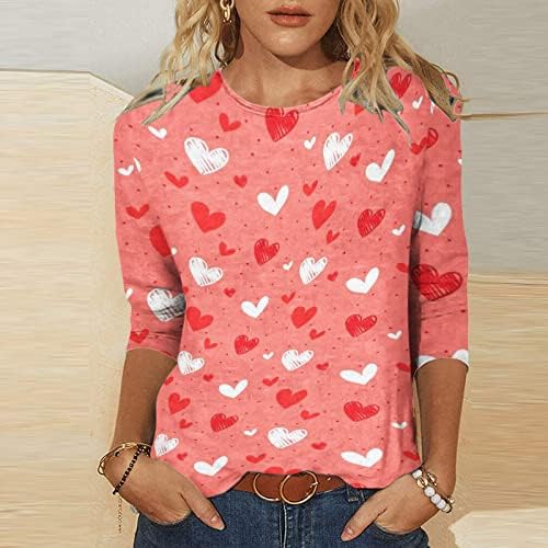 Womenените Ден на в Valentубените маица 3/4 ракав Графички графички печатени маици lубовници врвови на блуза лето