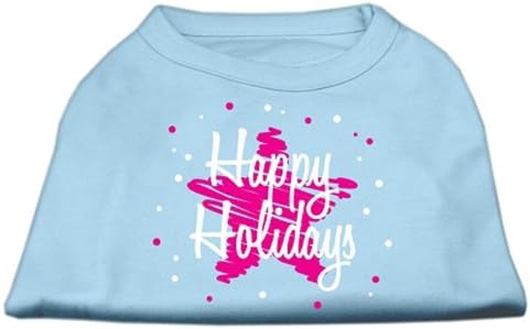 Производи за миленичиња Мираж 8-инчни шкрипти среќни празници кошули за отпечатоци за домашни миленици, X-мали, бебе сино