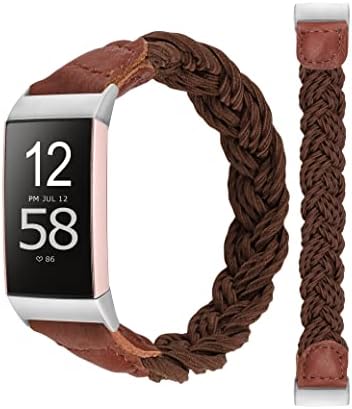Minyee компатибилен со Fitbit Charge 4 / Charge 3 опсези за жени, еластична плетенка соло јамка затегната лента за рачен зглоб, симпатична ткаена