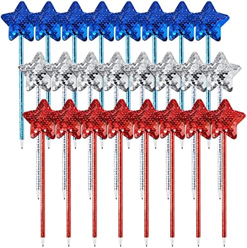 Американско знаме обоено пенкало САД Патриотски ден, балпон Пен 4 -ти јули, флип -sequinвезди во облик на пенкала 1,0 мм црно пенкало Денот на