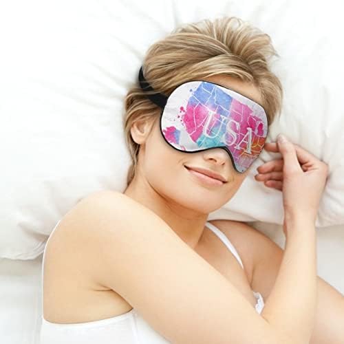 Акварел мапа на САД маска за очи за очи Спиење слепило со прилагодливи блокови на ленти, светло ноќна слепа за патување за спиење јога дремки