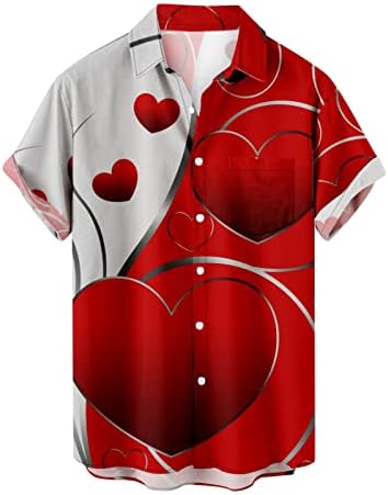 Кошули за ден на вinesубените за мажи плус големина 3Д печатени врвови Loveубовни графички маички од срце, лабаво копче надолу со џеб со џеб