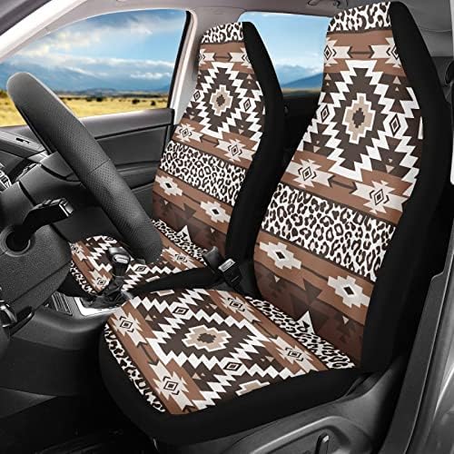 Coldinair Leopard Tribal Aztec Print Car Seat Covers само предни седишта, заштитен седиште за дишење, универзално вклопување за повеќето
