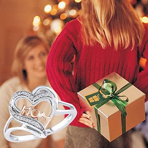 Модни прстени за жени со цврста боја во форма на срцев венчак во форма на срцева буква циркон прстени за украси за мајки подароци за