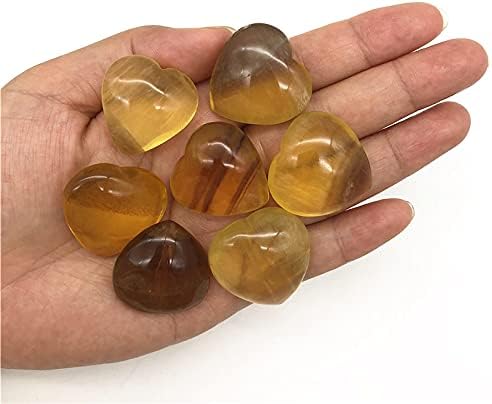 Seewudee AG216 4pieces Природно жолто флуорит loveубов срце кристал старателски скапоцен камен минерален накит природни камења и минерали подарок