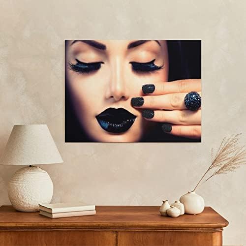 Убавина Мода Девојка Со Црна Шминка Салон Декор Жени Црни Нокти Ноктите Постер Платно Сликарство Постери И Отпечатоци Ѕид Уметност