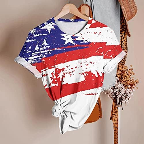 4 јули Маици За Жени Летни Кошули Со Краток Ракав О-Врат Знаме На САД Ѕвезди Ленти Вратоврска-Боја Блуза Врвот