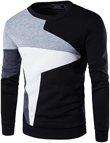 Dgkaxiyahm машки панел во боја контраст пулвер, тркалезен крпеница, тенок долги ракави џемпер, лабава лабава џемпер надвор од облеката