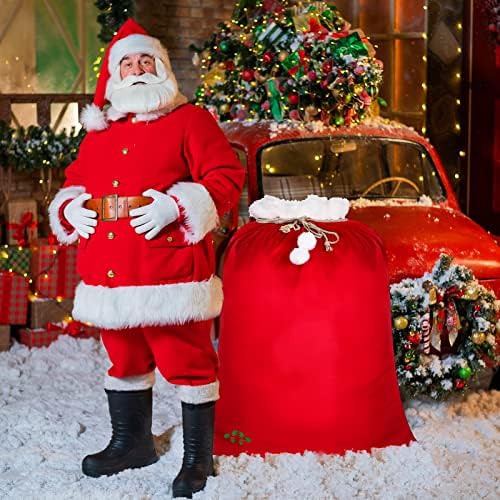 Дополнителни големи Божиќни торби за подароци за влечење на Дедо Мраз, торбички со вреќи со кадифени торби 36 x 27 инчи тешки бонбони,