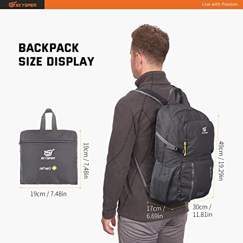 Skysper лесен пакуван ранец 30L пешачење дневен пакет со влажен џеб преклопен пат за носење на ранец сиво