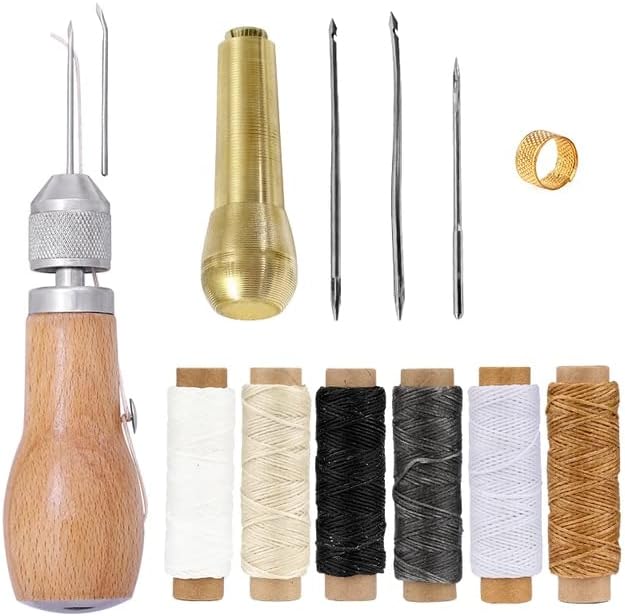 LMDZ Професионален кожен занаетчиски алатки комплет кожен кожен рачно шиење комплет за поправка на раката, поставена алатка за восочни