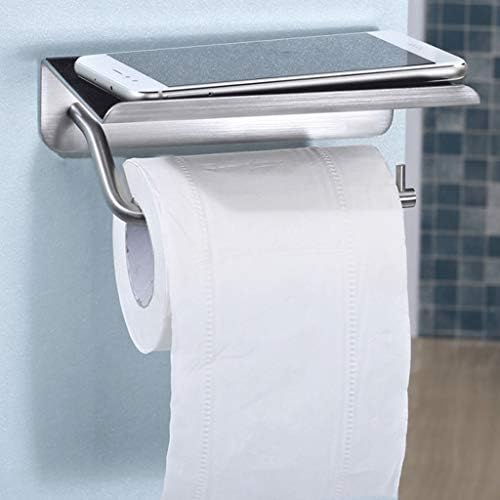 Држач за тоалетна хартија од не'рѓосувачки челик wallид монтирање на ткиво на ткиво за бања со полица за складирање на мобилни телефони