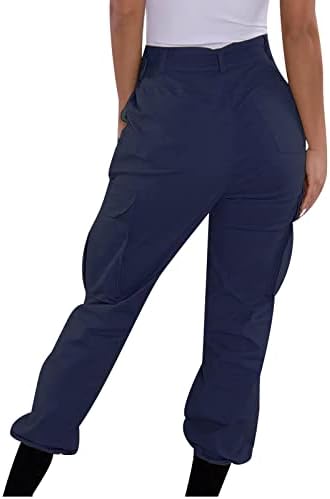 Женски обични обични товари со високи половини панталони со џебови со џогирање панталони опуштени вклопуваат y2k улична облека